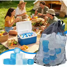 Reusable Plastic Ice Cubes No-Dilution Chilling Cubes for Cocktails Mesh Bag Pack for Bar Parties & Holiday Beverage Cooling