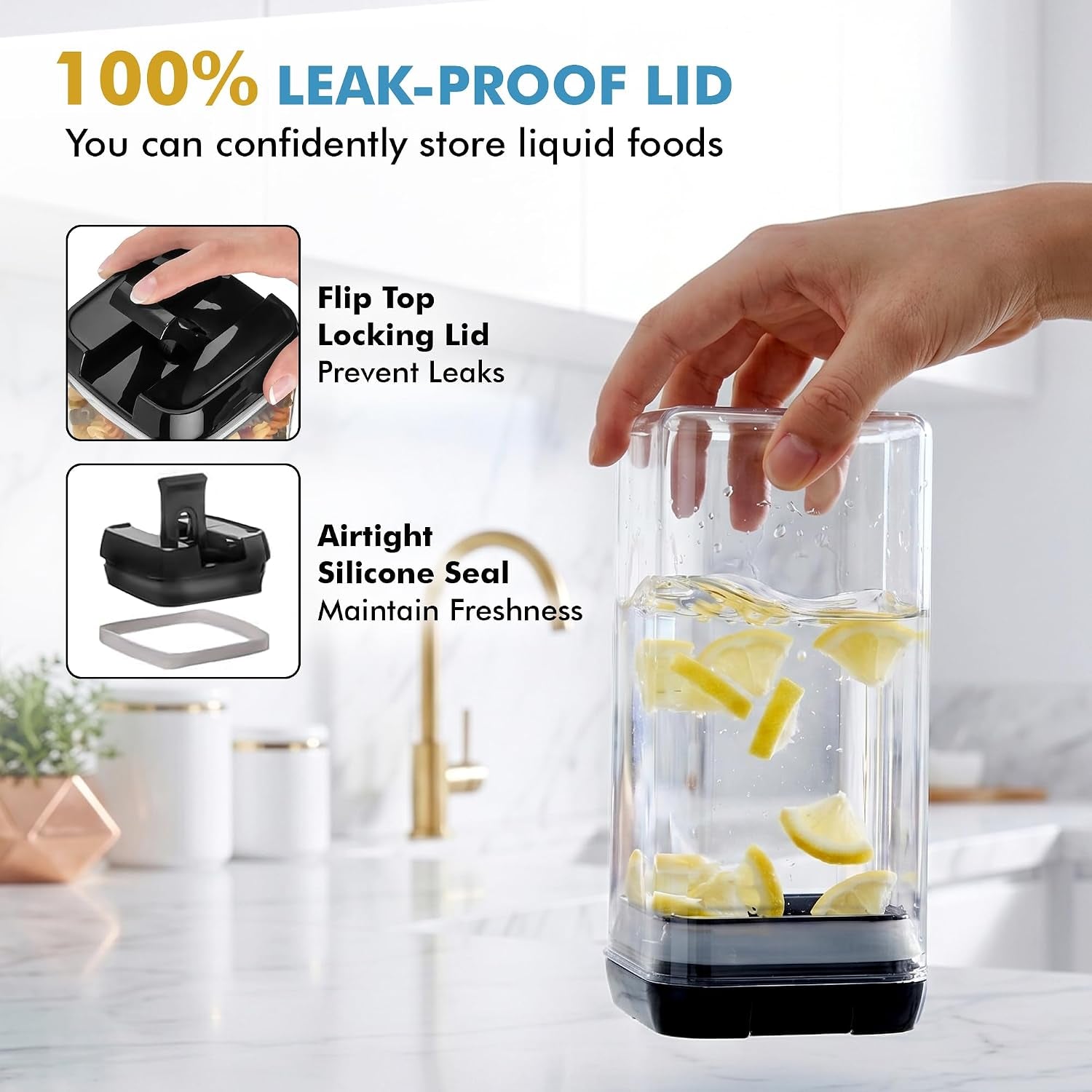 6 PC 1.2L Airtight Food Storage Containers with Lids BPA Free Plastic
