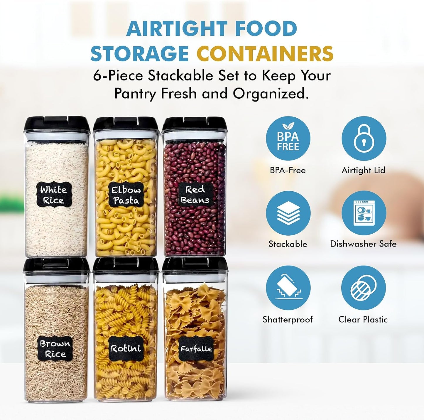 6 PC 1.2L Airtight Food Storage Containers with Lids BPA Free Plastic